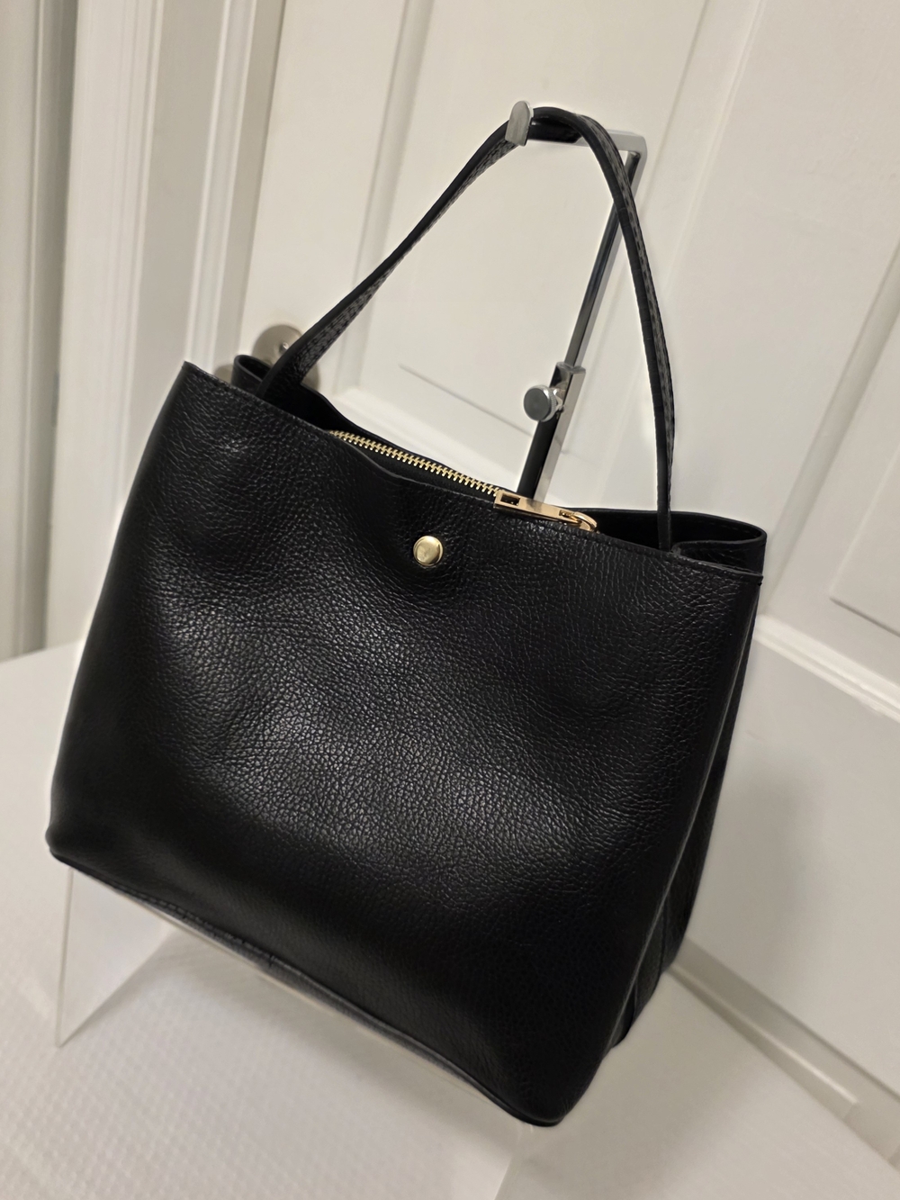 Borse In Pelle Black Pebble Grain Leather Satchel, Stylish, Business Casual